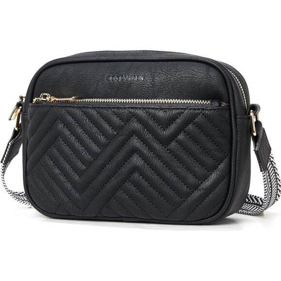 Bostanten Women Black PU leather Small Quilted Crossbody Bags With Wide Strap - Picture 8 of 8